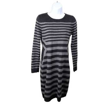 Calvin Klein Gray  Striped Abstract Sweater Dress,