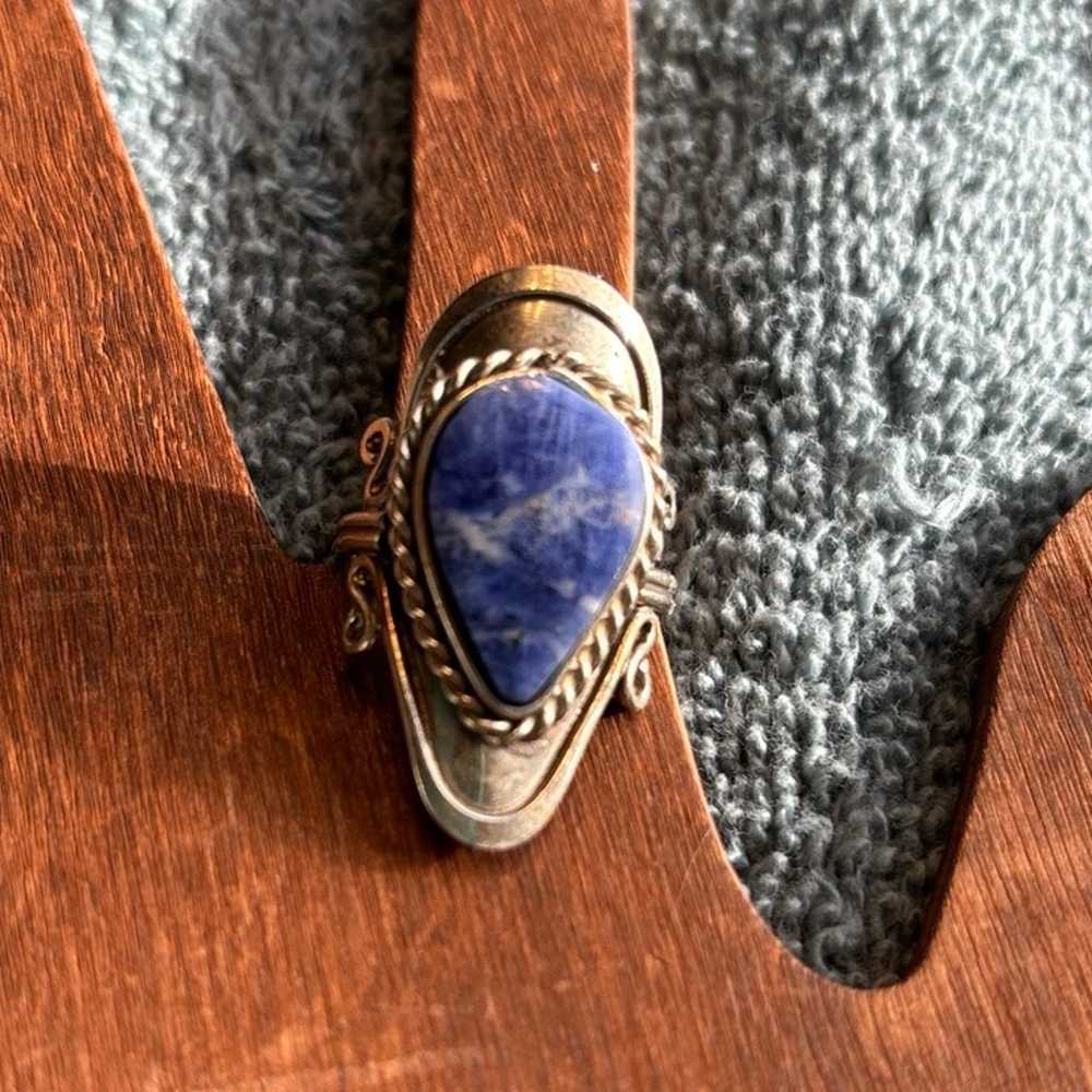 Vintage Sodalite Silver Handmade Ring Size Adjust… - image 1