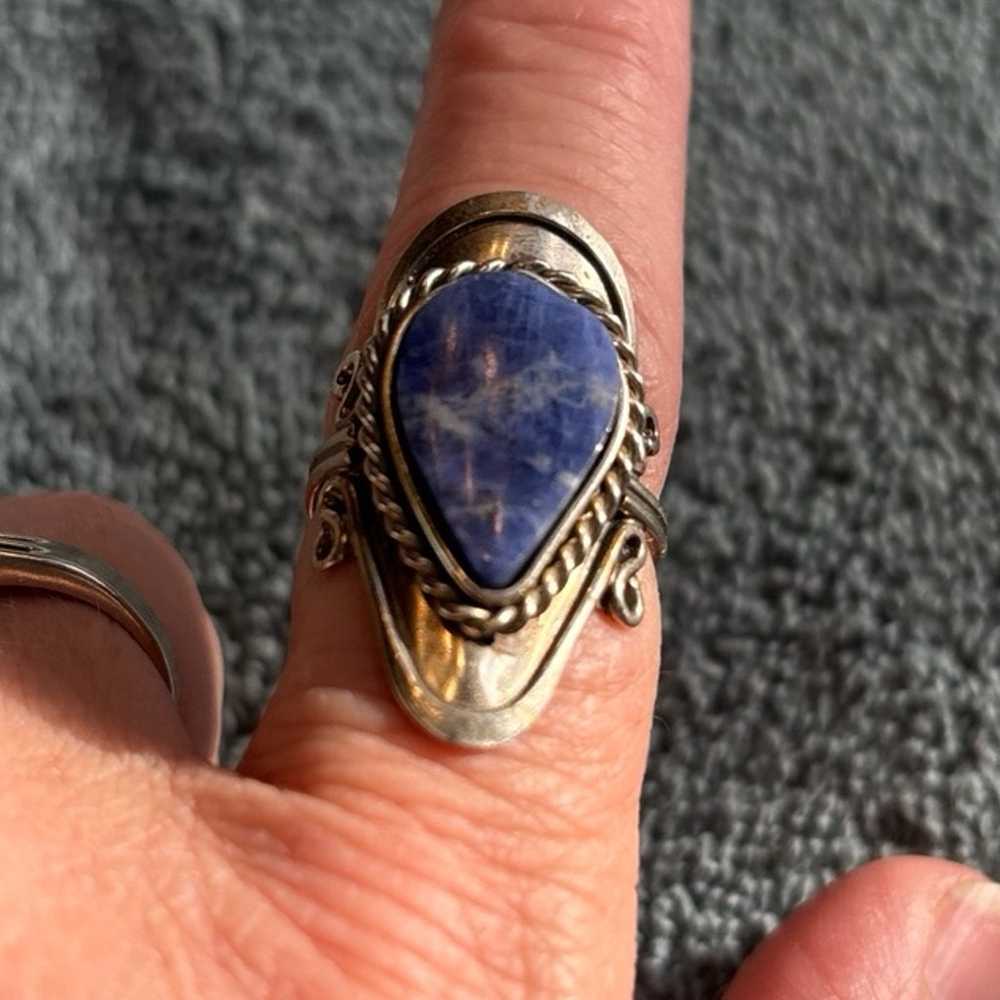 Vintage Sodalite Silver Handmade Ring Size Adjust… - image 4