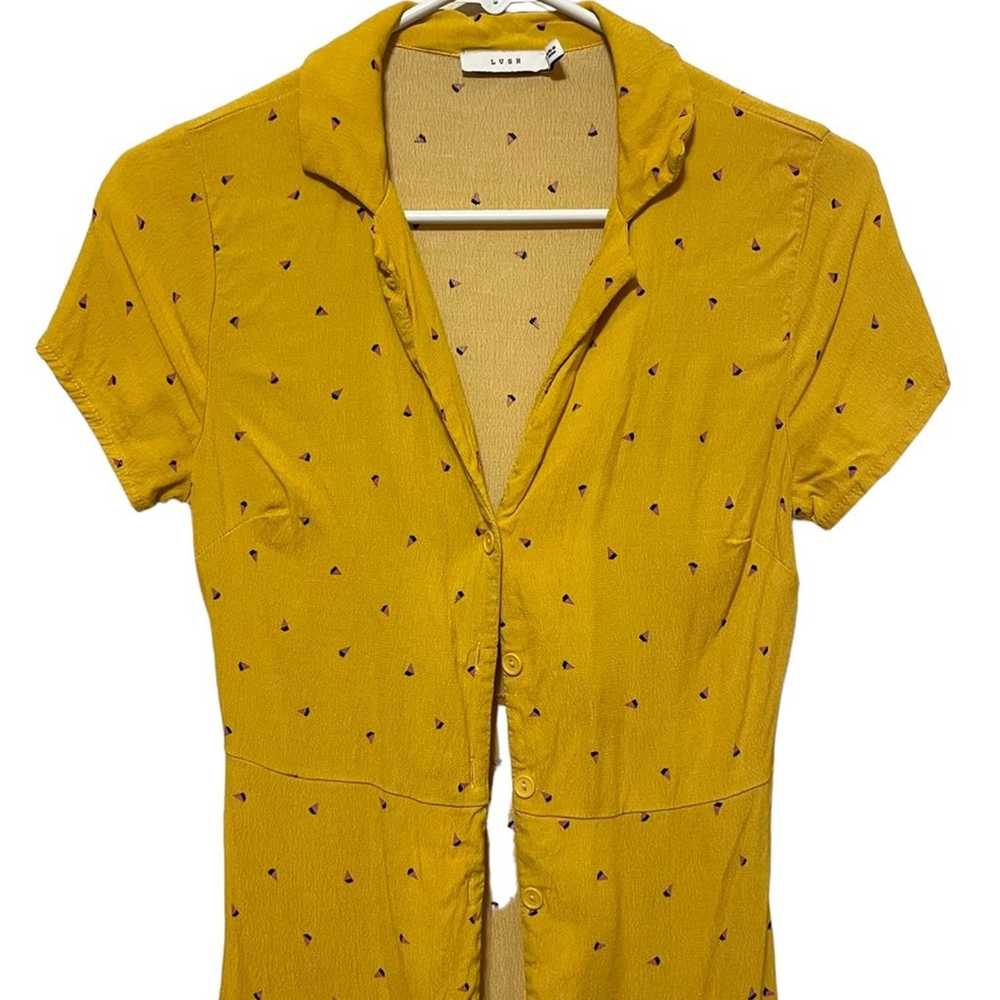 Lush Patterned Yellow Full Button Front Dress - image 3