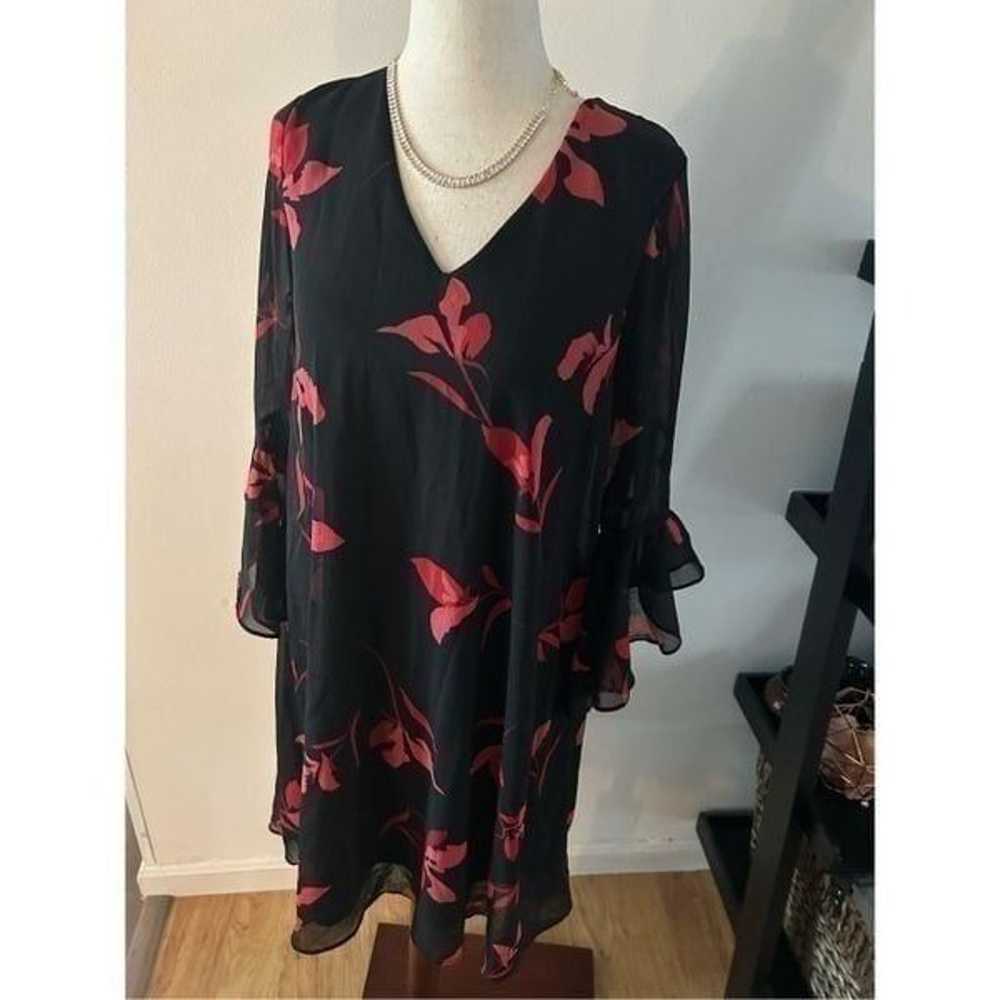 Calvin Klein flower dress black and red with ruff… - image 1