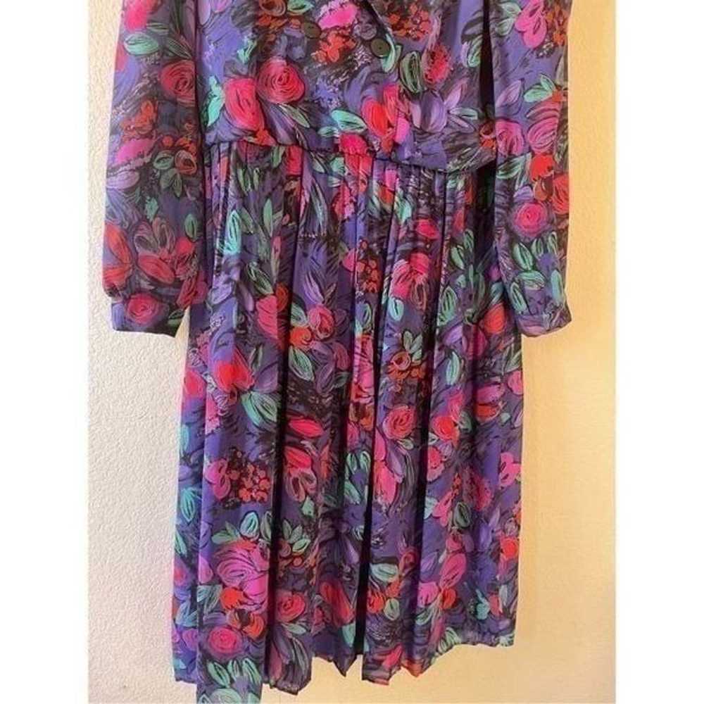 Vintage 80s floral long sleeve pleated midi dress… - image 3