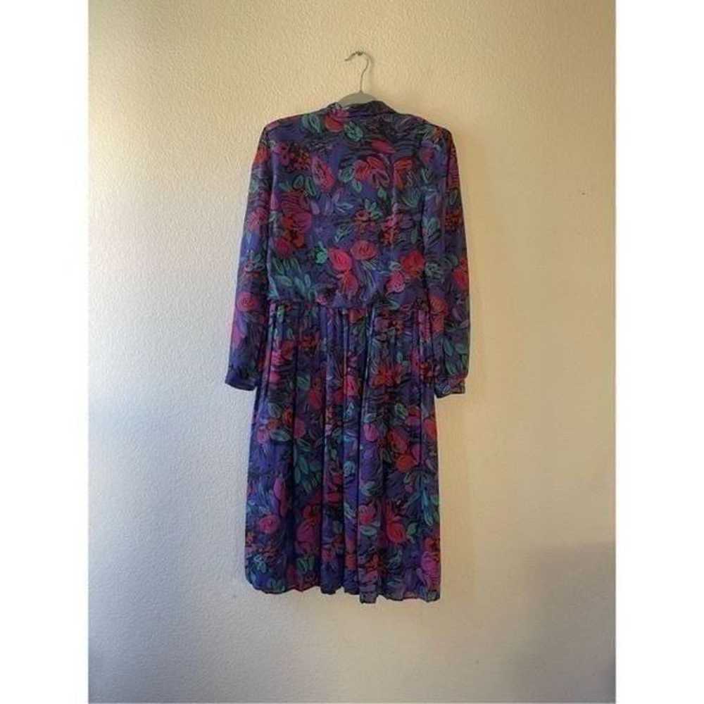 Vintage 80s floral long sleeve pleated midi dress… - image 4