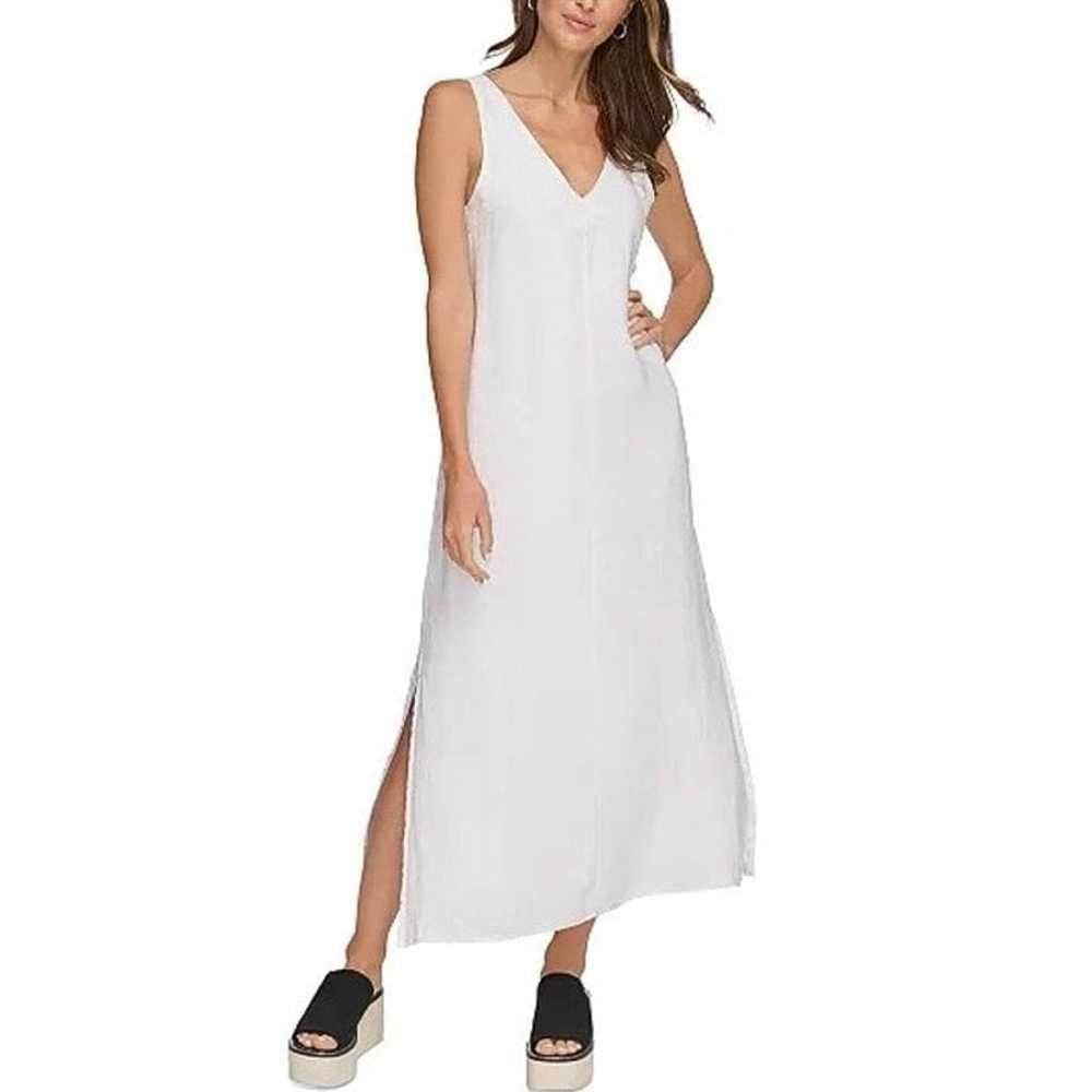 DKNY Linen V-Neck Maxi Dress - L - image 1