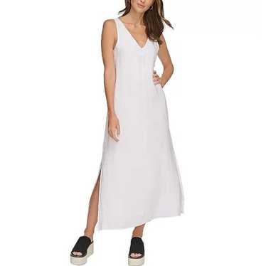 DKNY Linen V-Neck Maxi Dress - L - image 1