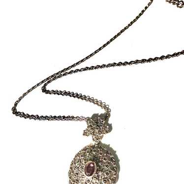 Art Deco Garnet Pendant Necklace 925 Sterling