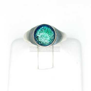 Sterling Silver + Blue Dichroic Glass Ring