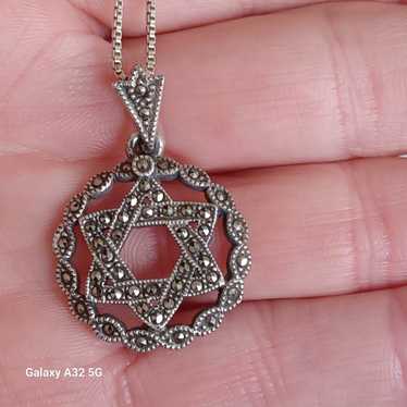 Vtg.Sterling Silver " JEWISH STAR" Marcasites sto… - image 1