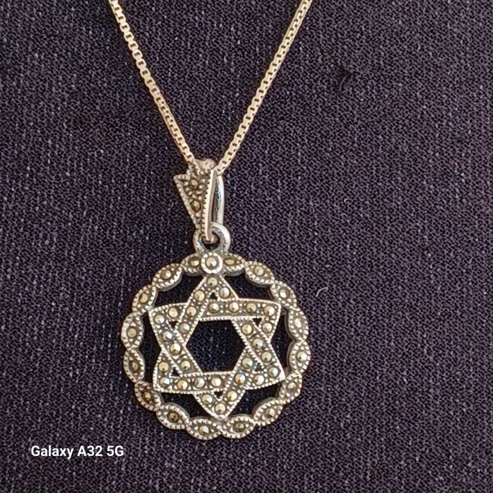 Vtg.Sterling Silver " JEWISH STAR" Marcasites sto… - image 6