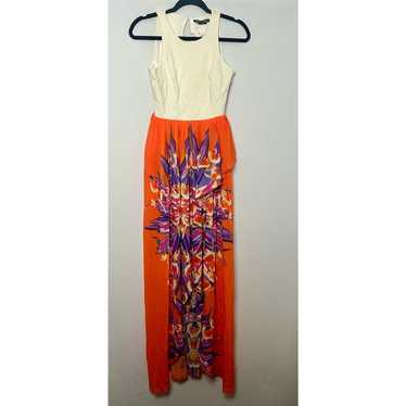 Bebe Tropical Maxi Dress with high low cut. Size S