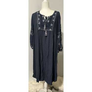 Knox Rose boho embroidered tassels tie dress L