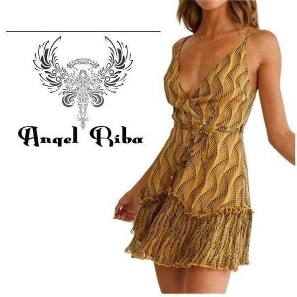 Angel Biba Pleated Deep V-neck Spaghetti Strapped… - image 1