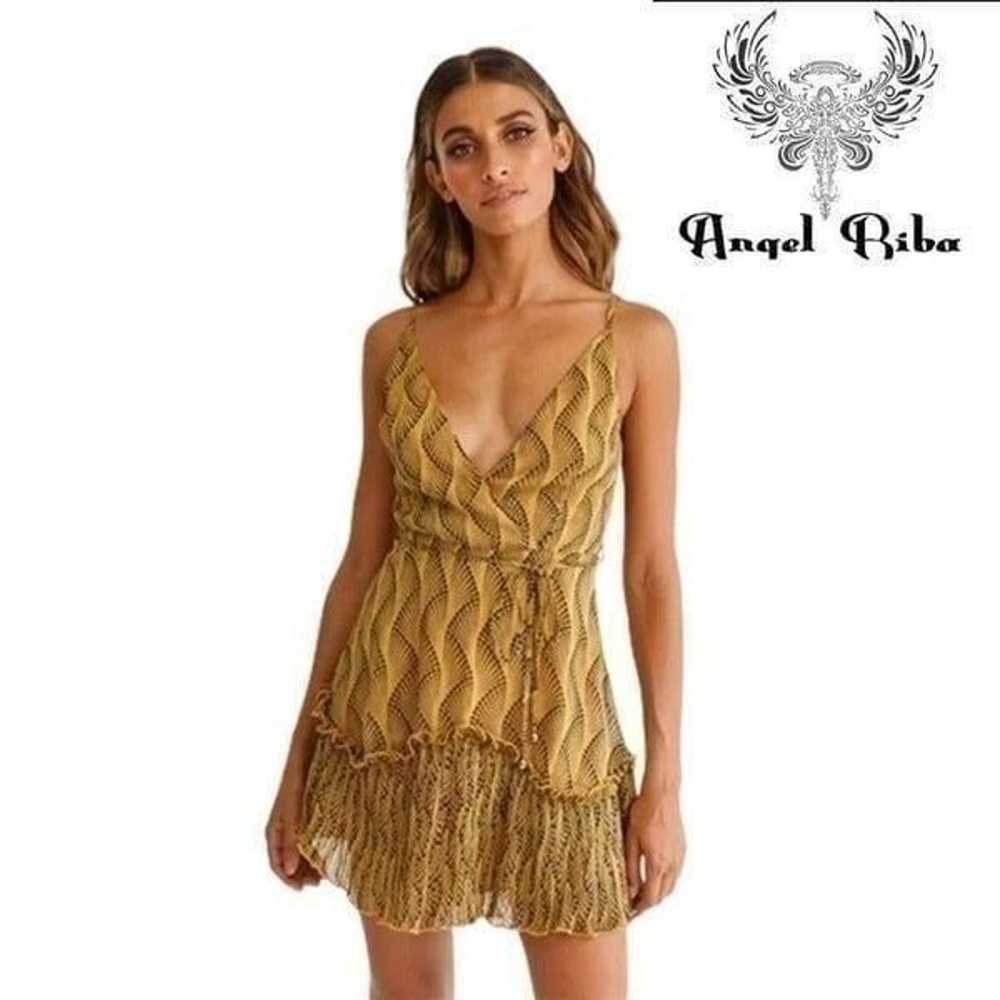 Angel Biba Pleated Deep V-neck Spaghetti Strapped… - image 2