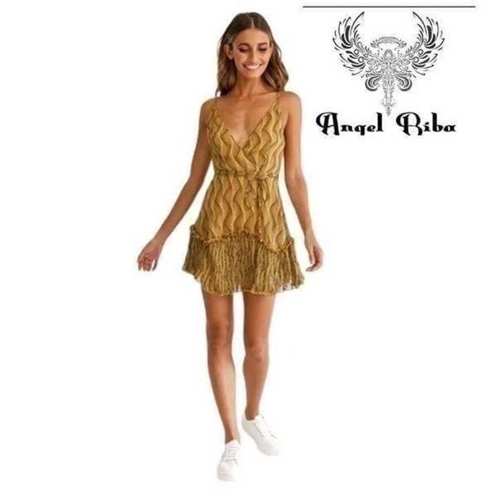 Angel Biba Pleated Deep V-neck Spaghetti Strapped… - image 3