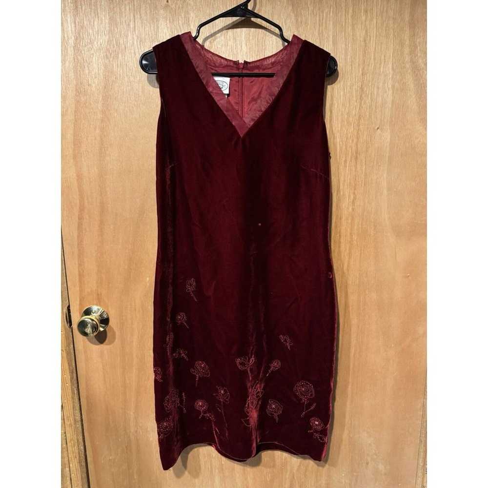 Laura Ashley Size 10 Velvet Maroon Dress Beaded E… - image 1