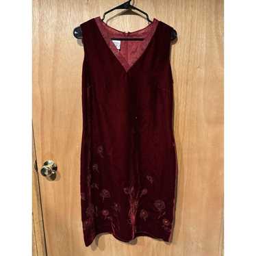 Laura Ashley Size 10 Velvet Maroon Dress Beaded E… - image 1