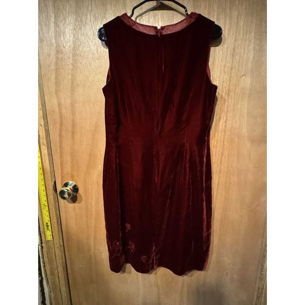 Laura Ashley Size 10 Velvet Maroon Dress Beaded E… - image 3