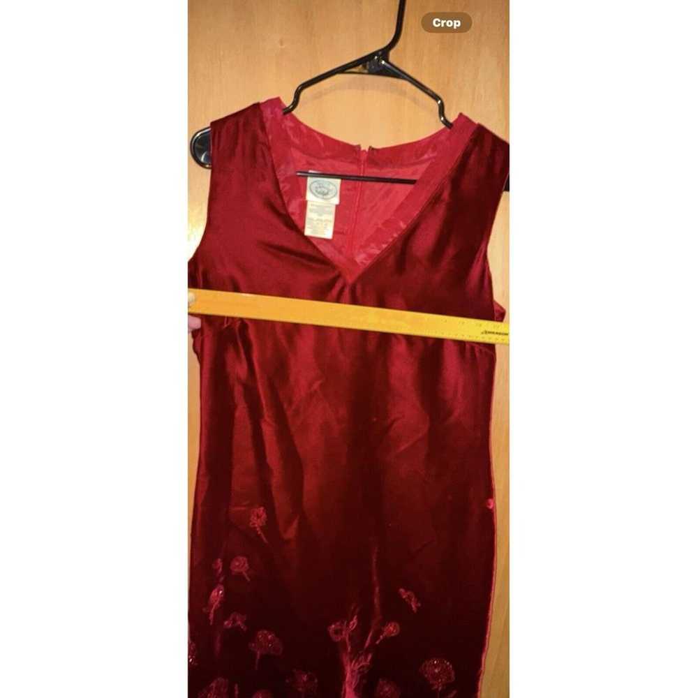 Laura Ashley Size 10 Velvet Maroon Dress Beaded E… - image 4