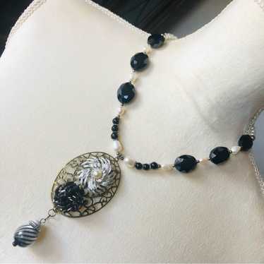 Handcrafted repurpose freshwater pearl black onyx 