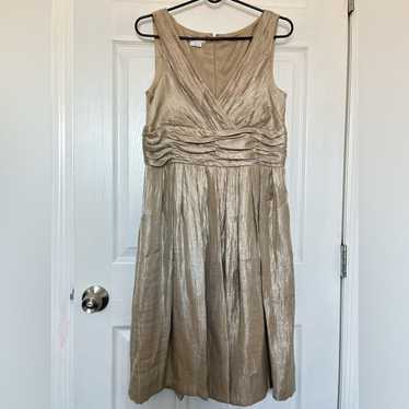 London times Sleeveless V Neck gold Metallic midi 