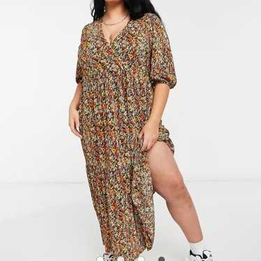 ASOS DESIGN Curve plisse v neck maxi dress