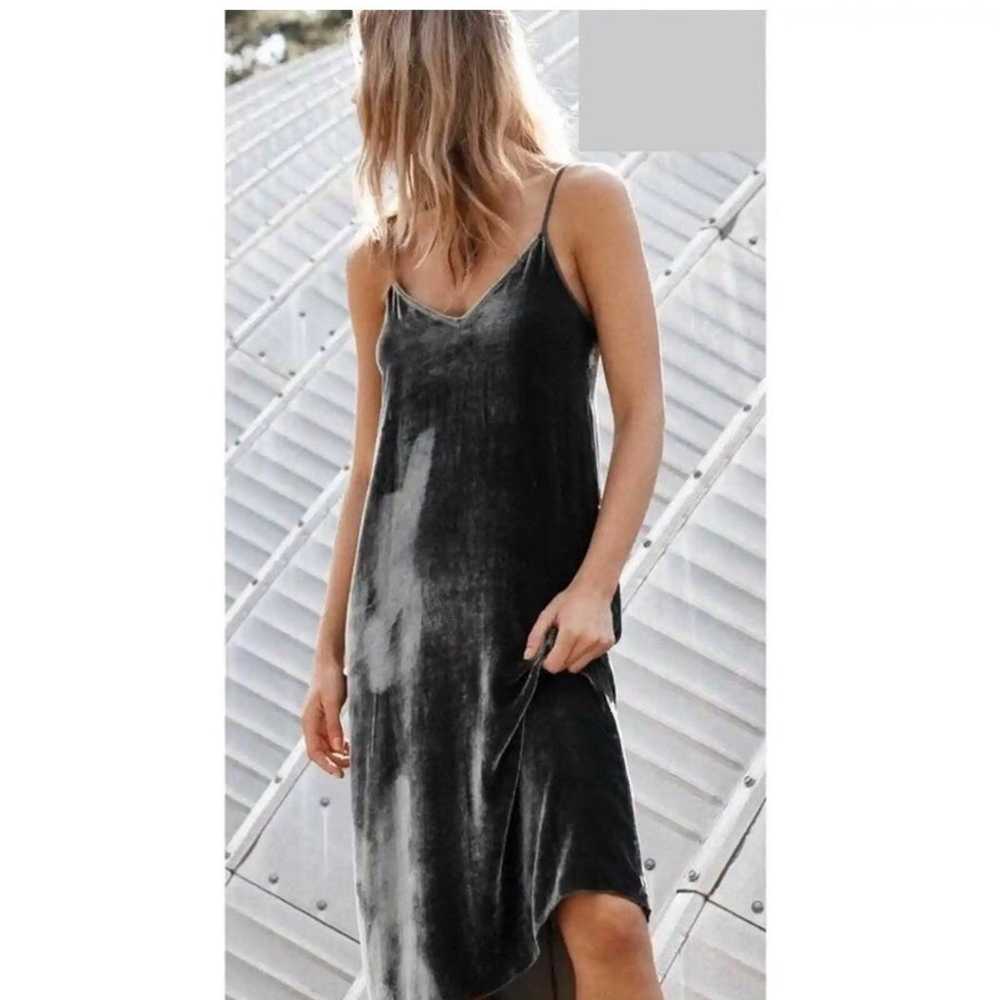 NEW ATM Drapey Velvet Slip Dress S Grey NWOT - image 2