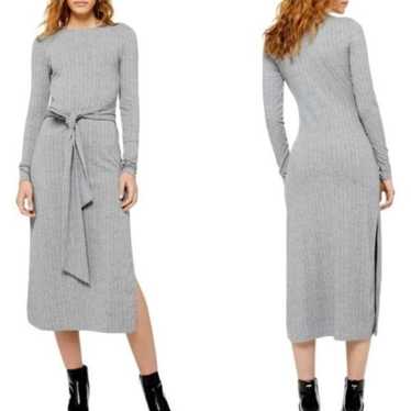 Topshop Heathered Gray Ribbed Knit Midi Dress size