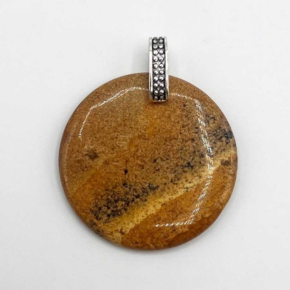 1990s Round Flat Picture Jasper Stone Pendant - N… - image 1