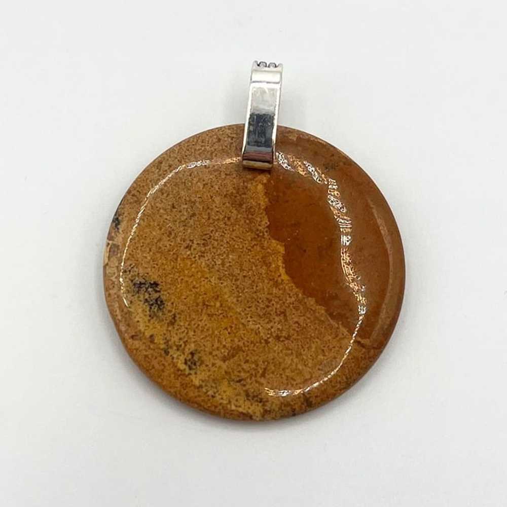 1990s Round Flat Picture Jasper Stone Pendant - N… - image 3