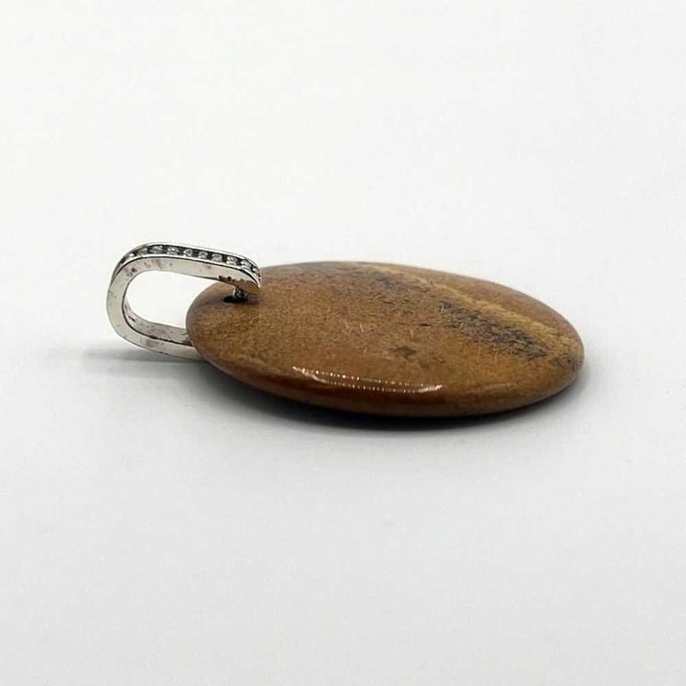 1990s Round Flat Picture Jasper Stone Pendant - N… - image 4