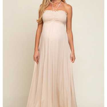 Pinkblush Maternity Beige Smocked Halter Maxi Dres