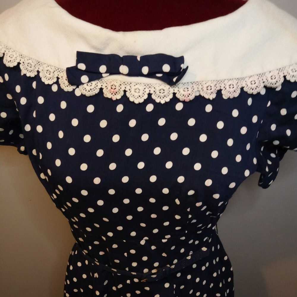 Vintage Womens Dress Small Navy White Polka Dot A… - image 10