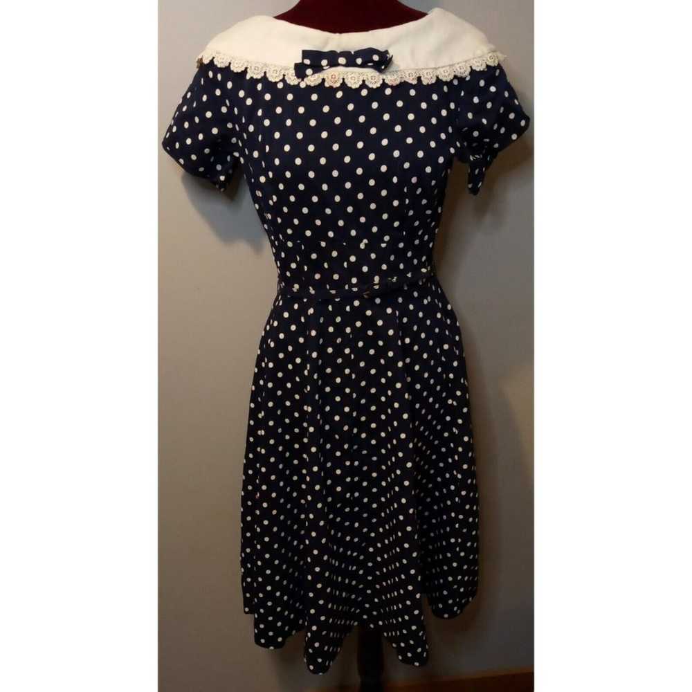 Vintage Womens Dress Small Navy White Polka Dot A… - image 2