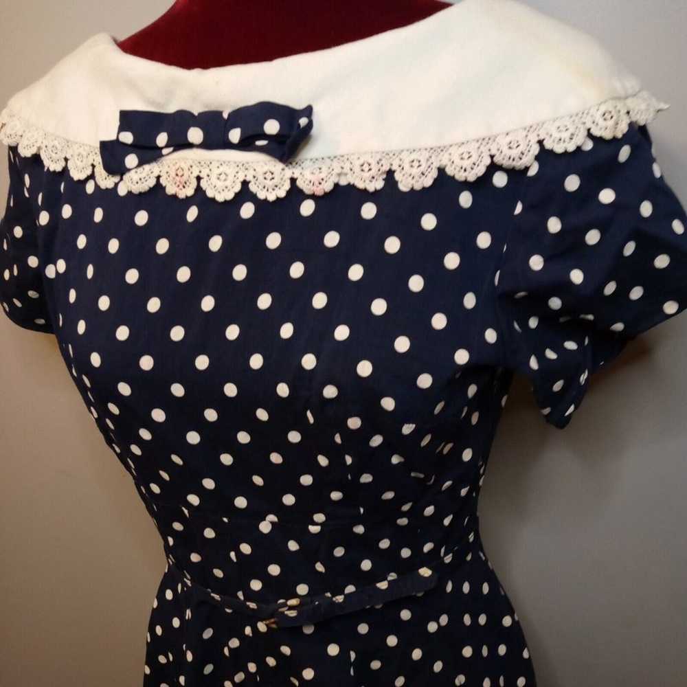 Vintage Womens Dress Small Navy White Polka Dot A… - image 3