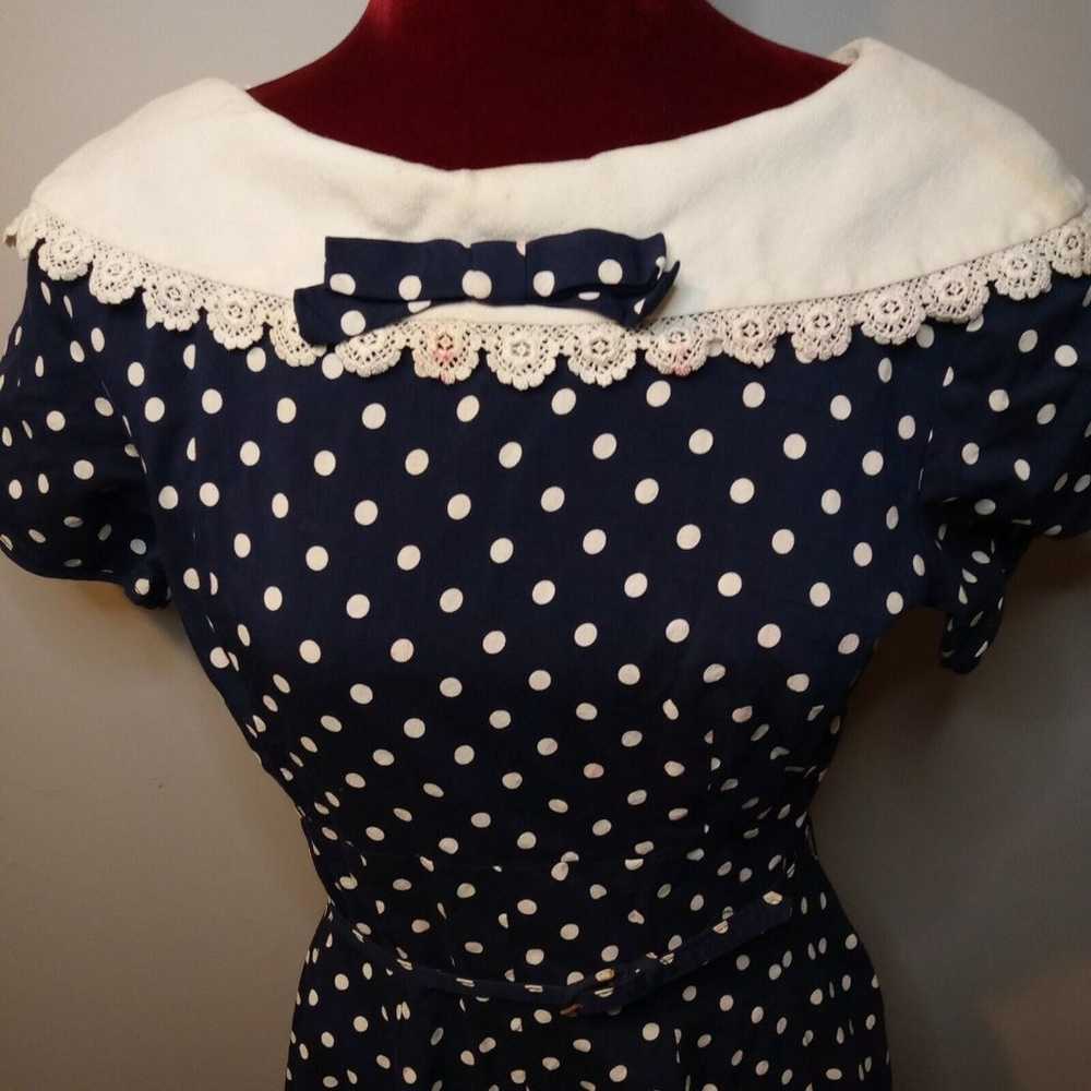 Vintage Womens Dress Small Navy White Polka Dot A… - image 4