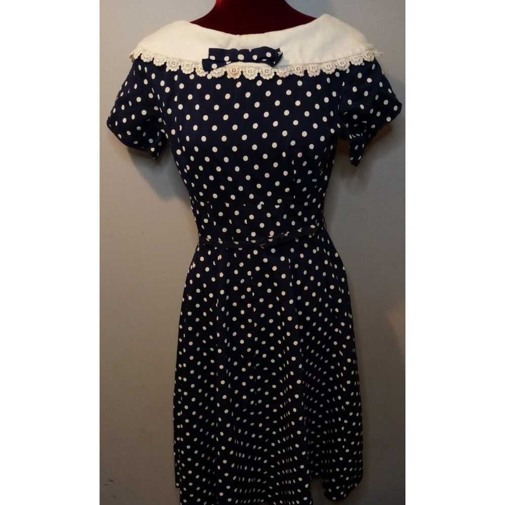 Vintage Womens Dress Small Navy White Polka Dot A… - image 5