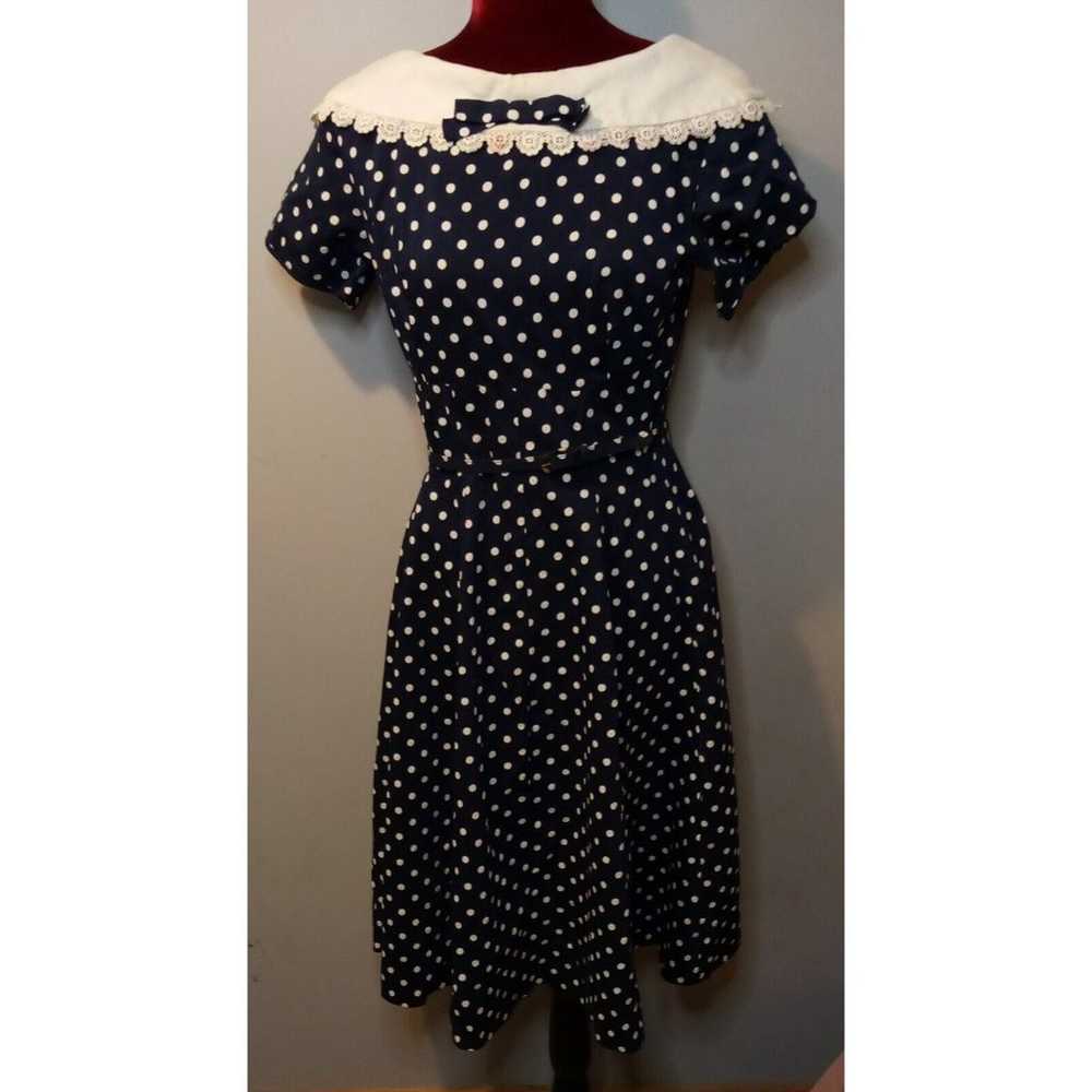 Vintage Womens Dress Small Navy White Polka Dot A… - image 6