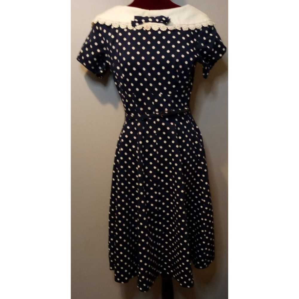 Vintage Womens Dress Small Navy White Polka Dot A… - image 7