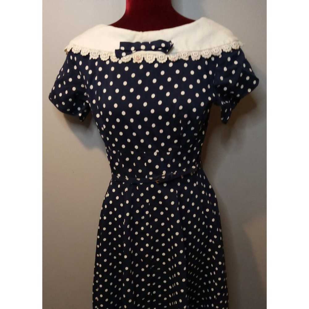 Vintage Womens Dress Small Navy White Polka Dot A… - image 8