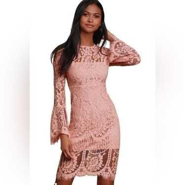 Lulus Blush Pink Lace Long Sleeve Midi Dress| Size