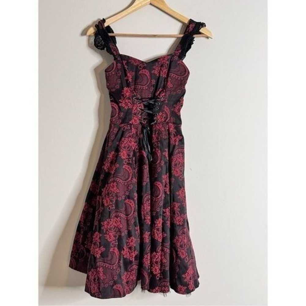 Hearts and roses Red & Black Brocade Lace-Up mini… - image 2