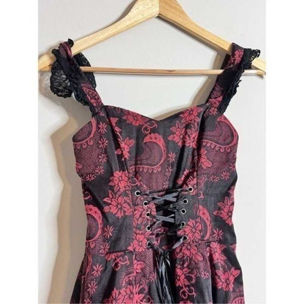 Hearts and roses Red & Black Brocade Lace-Up mini… - image 3