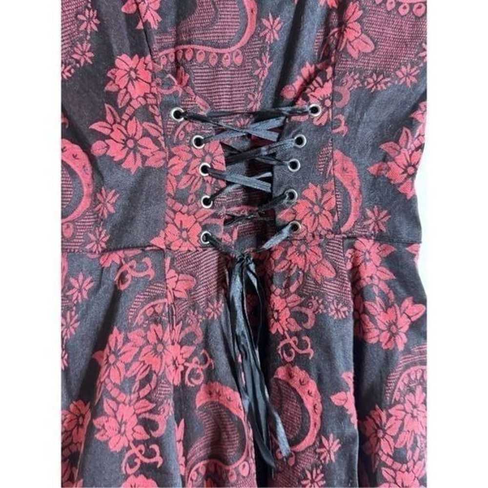 Hearts and roses Red & Black Brocade Lace-Up mini… - image 4