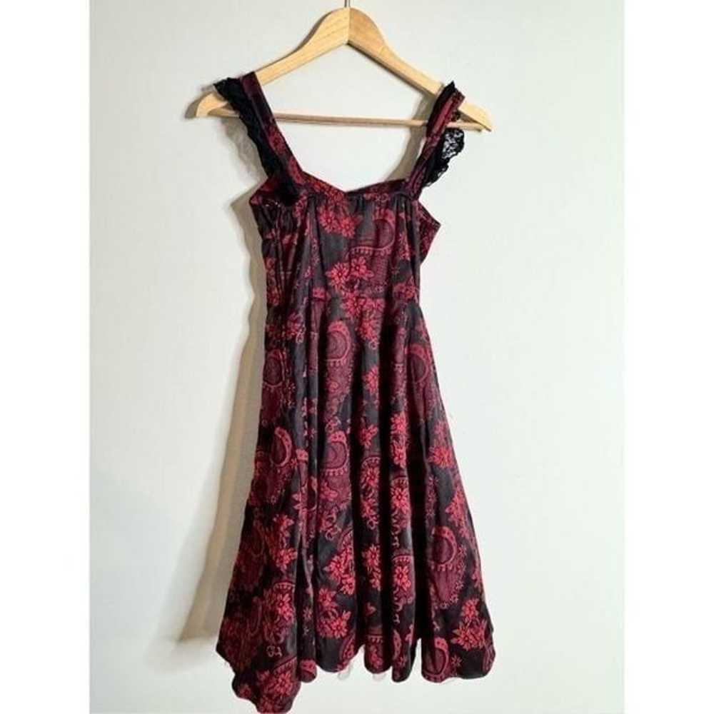 Hearts and roses Red & Black Brocade Lace-Up mini… - image 7