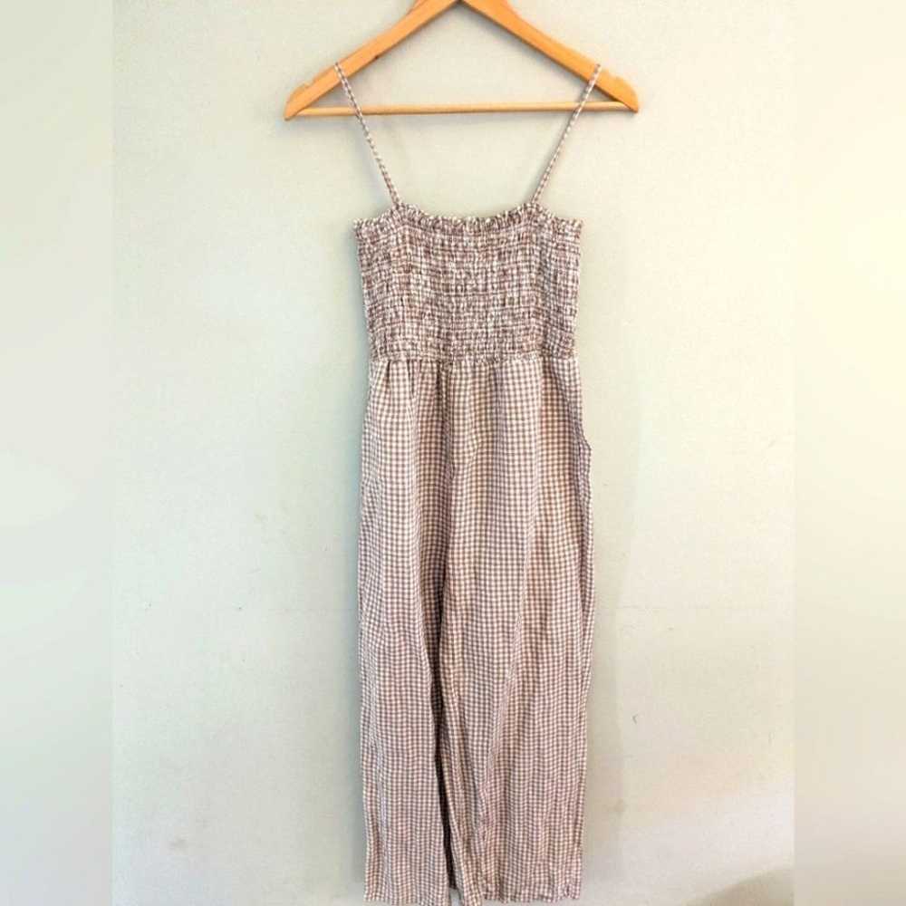 House of Harlow Brown Gingham Jumpsuit Size S Lin… - image 1