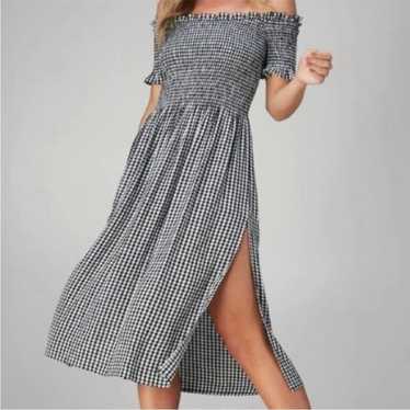 BARDOT Black & White Gingham Off Shoulder Smocked… - image 1