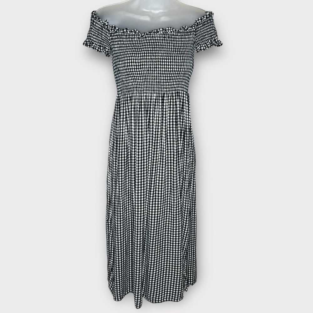 BARDOT Black & White Gingham Off Shoulder Smocked… - image 3