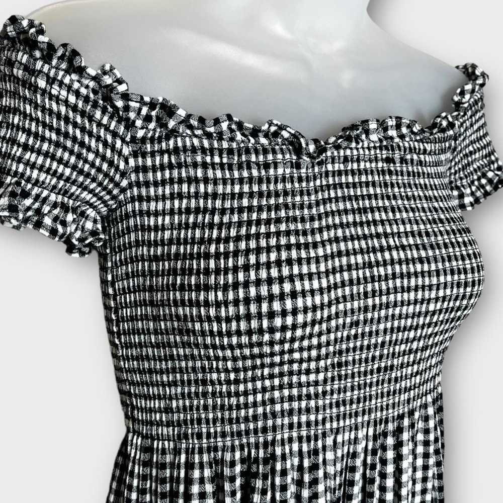 BARDOT Black & White Gingham Off Shoulder Smocked… - image 5