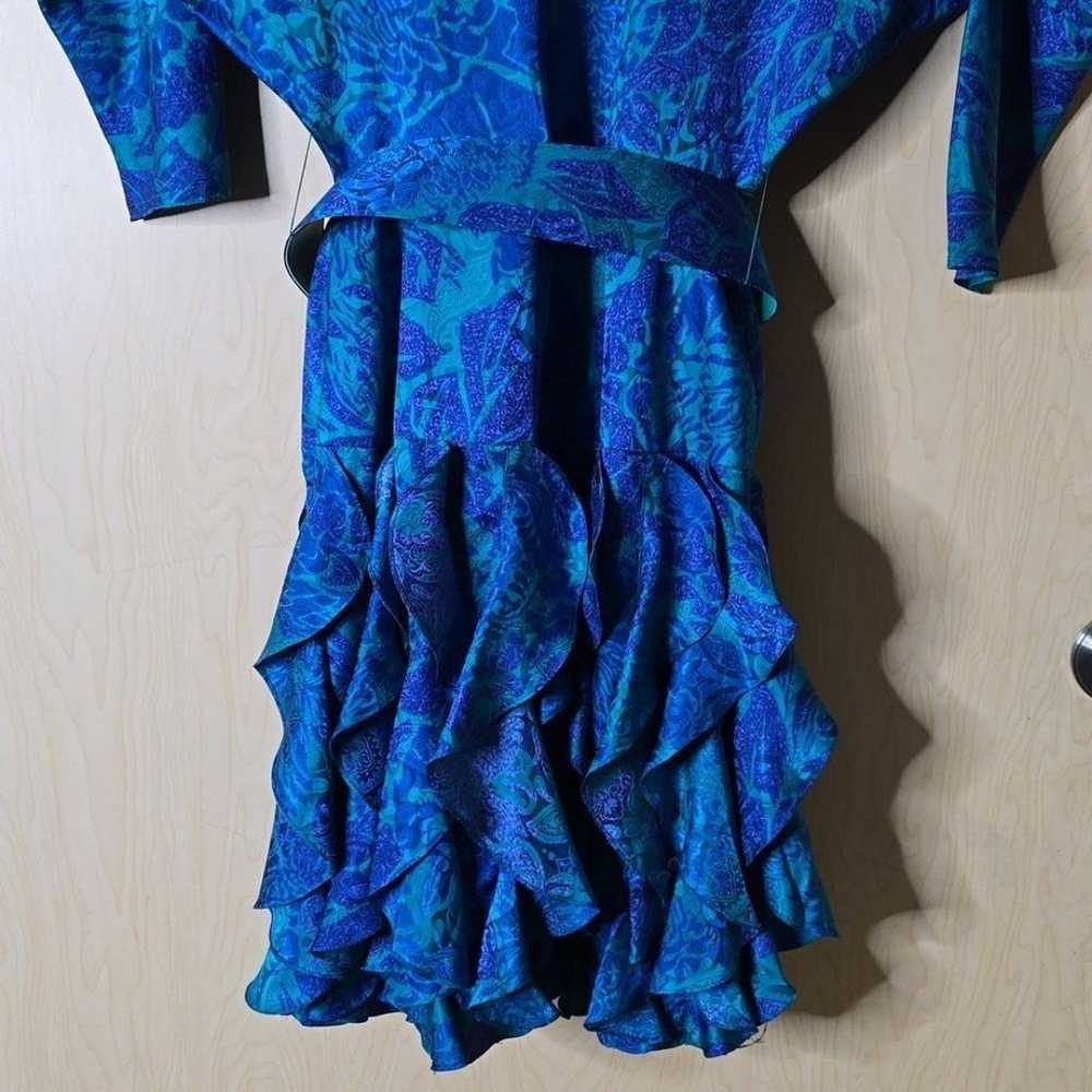 VINTAGE Gillian blue green 100% silk ruffle dolma… - image 10