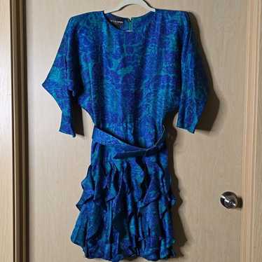 VINTAGE Gillian blue green 100% silk ruffle dolma… - image 1